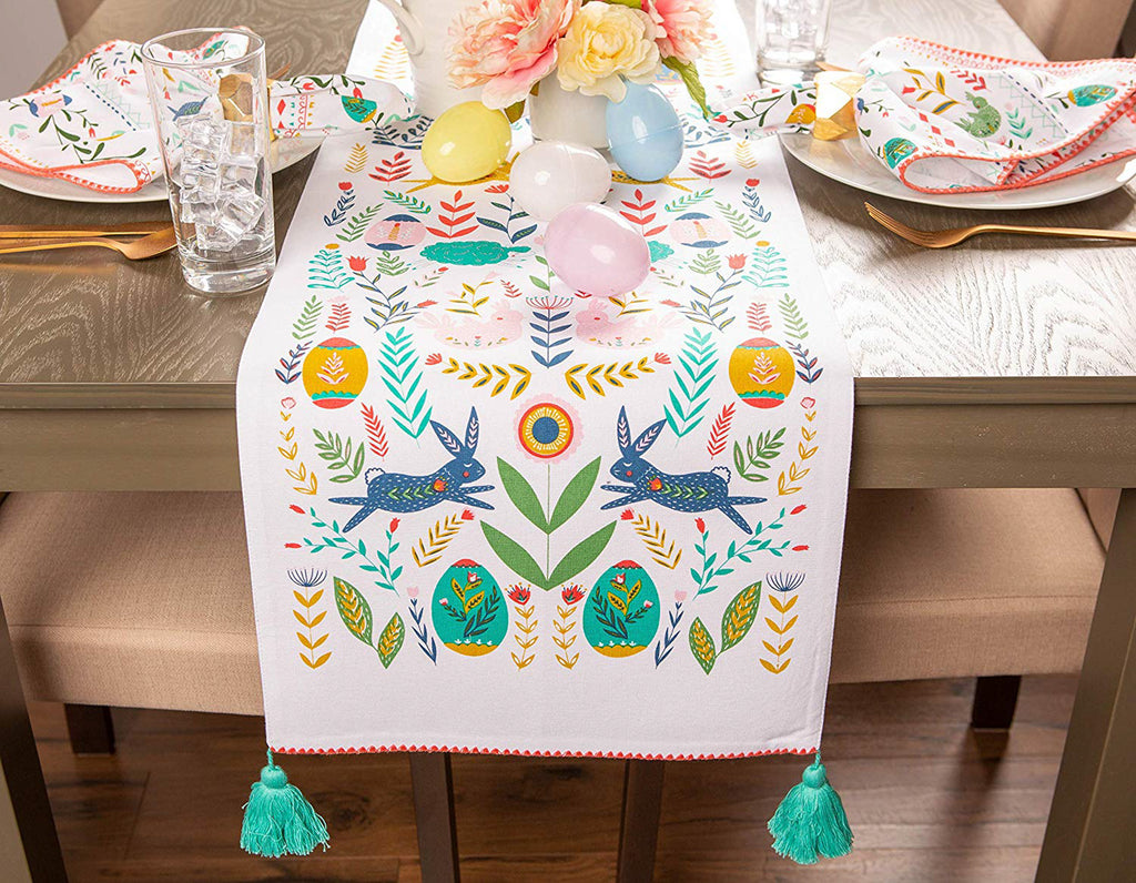 DII Easter Folk Garden Embellished Table Runner, 14x72"