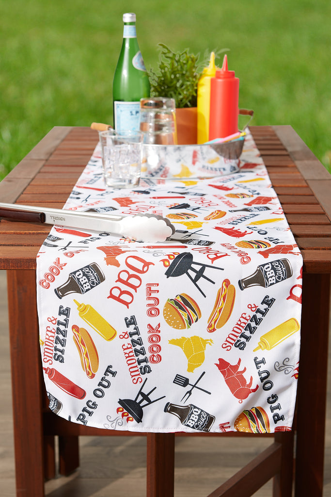 BBQ Fun Print Outdoor Table Runner, 14x72"