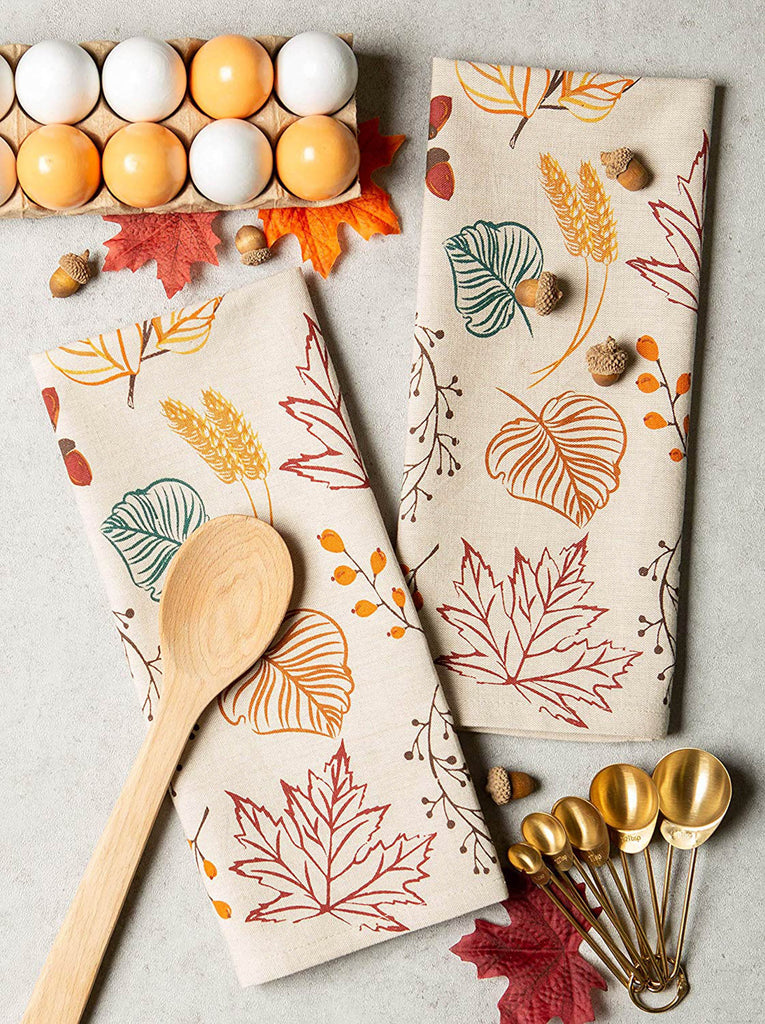 Autumn Leaves Printed Dishtowel Set of 2