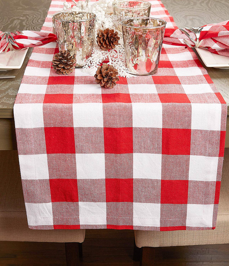 DII Red & White Buffalo Check Table Runner