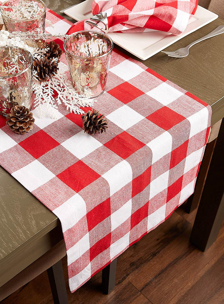 DII Red & White Buffalo Check Table Runner