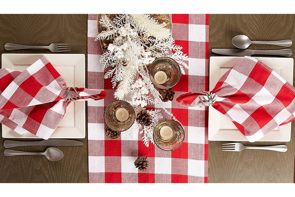 DII Red & White Buffalo Check Table Runner