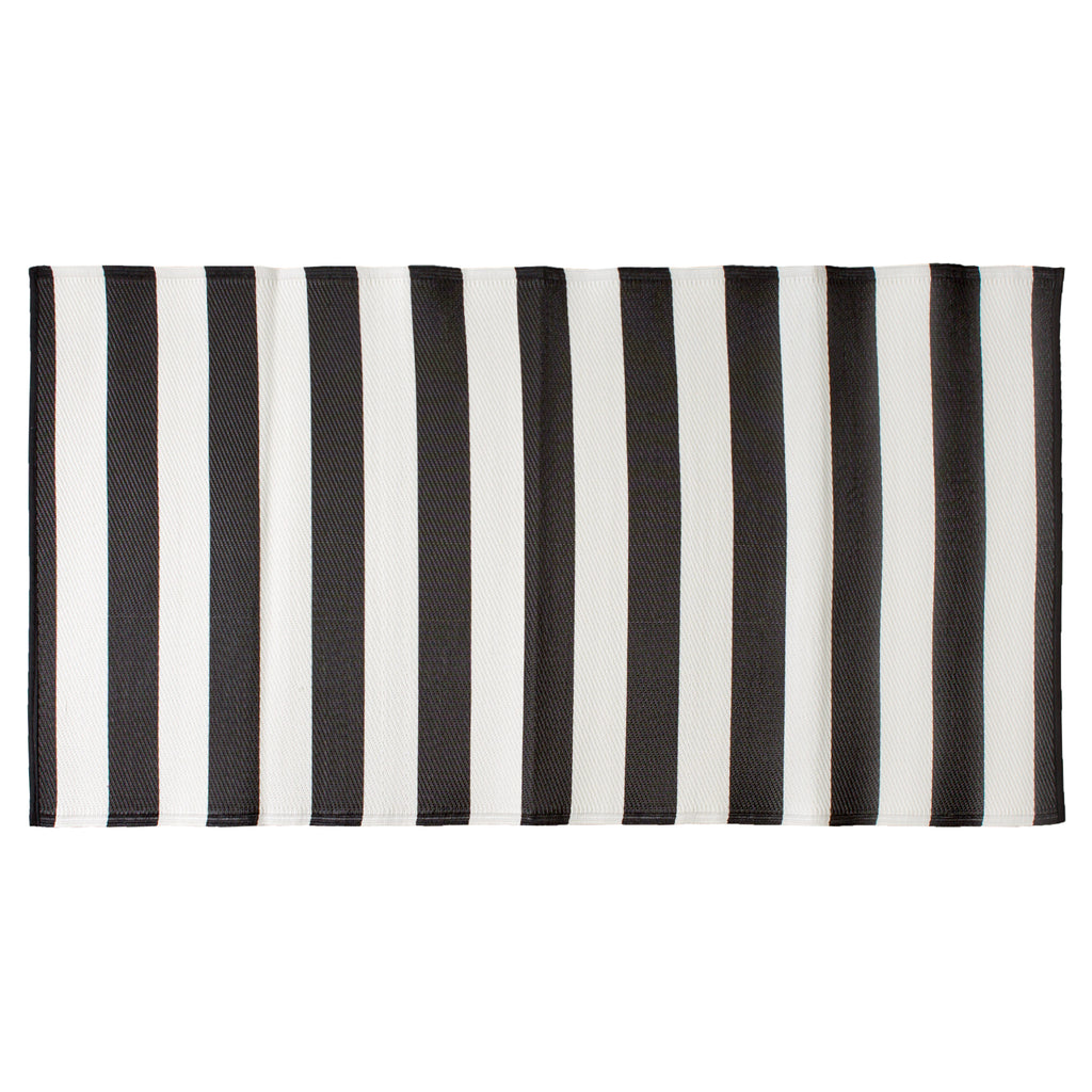 Black/White Stripe Outdoor Floor Runner 3x6 Ft