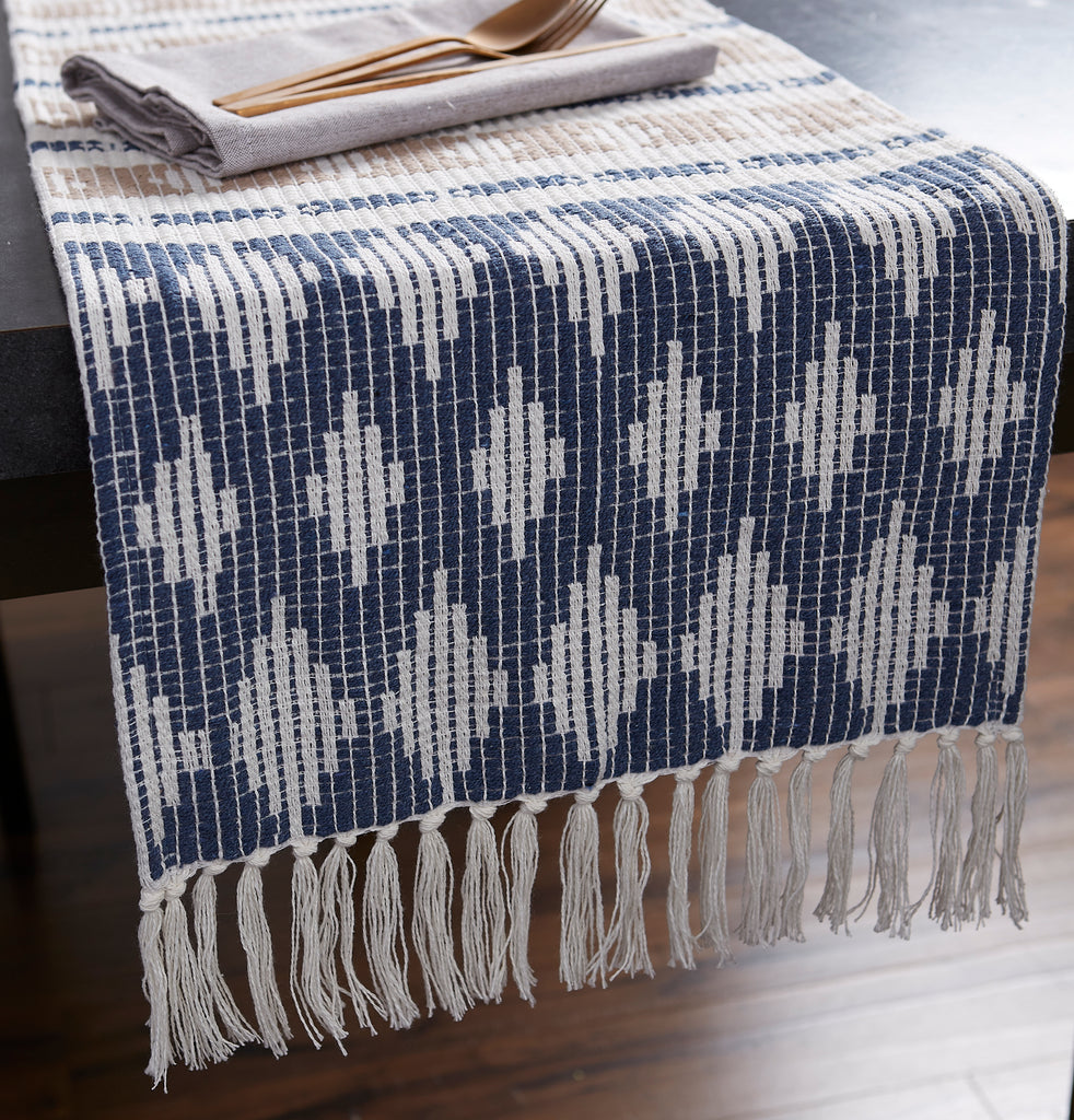 DII French Blue/Stone Colby Southwest Table Runner, 15x72"