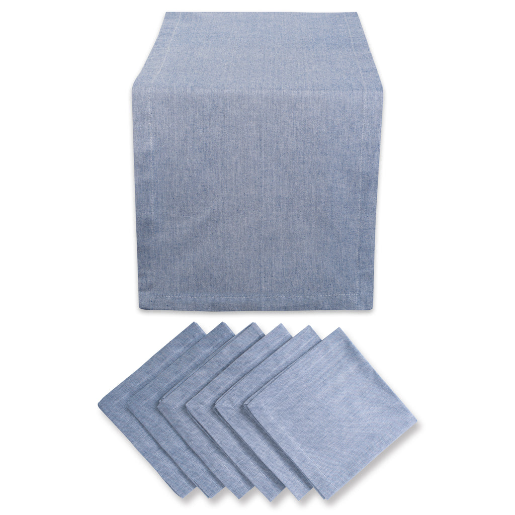 Table Set Blue French Stripe Chambray S/7