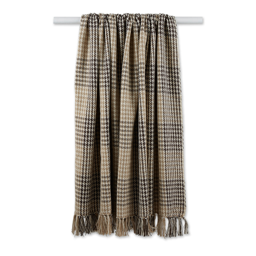 Dark Brown & Stone Hounds Tooth Plaid Throw Blanket