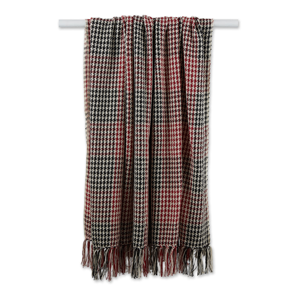 Red & Black Houndstooth Plaid Throw