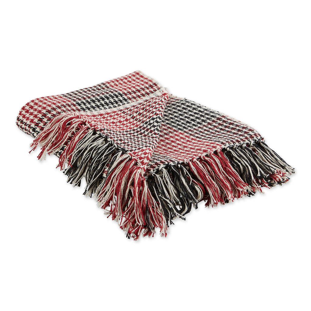 Red & Black Houndstooth Plaid Throw