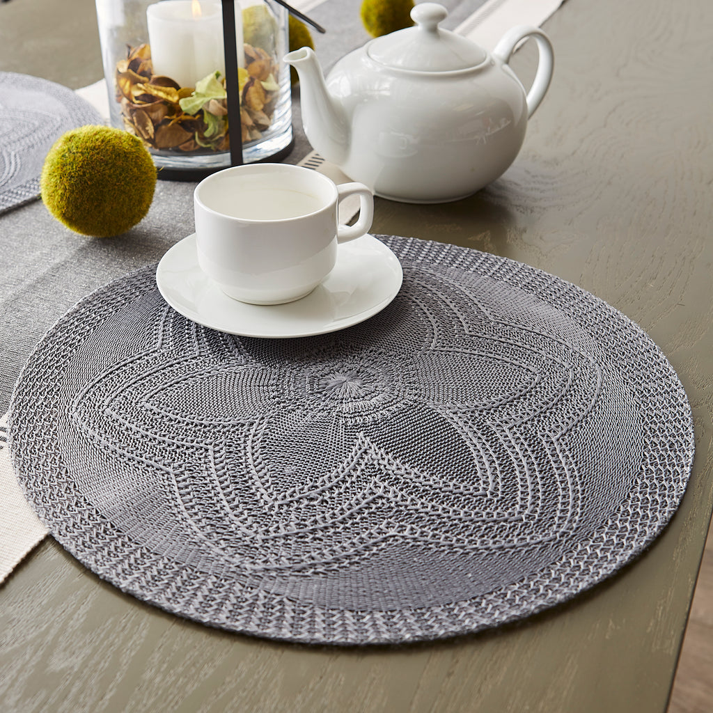 Gray Floral Pp Woven Round Placemat set of 6