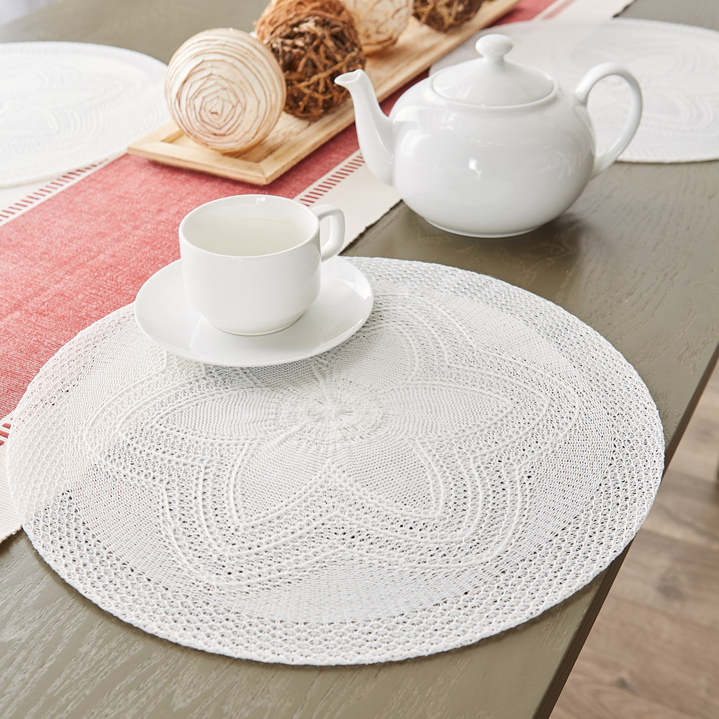 White Floral Pp Woven Round Placemat set of 6