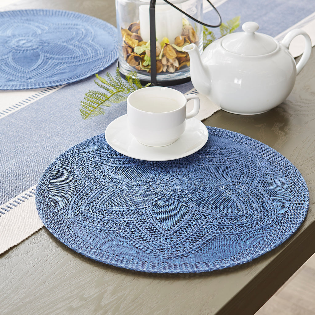 French Blue Floral Pp Woven Round Placemat set of 6