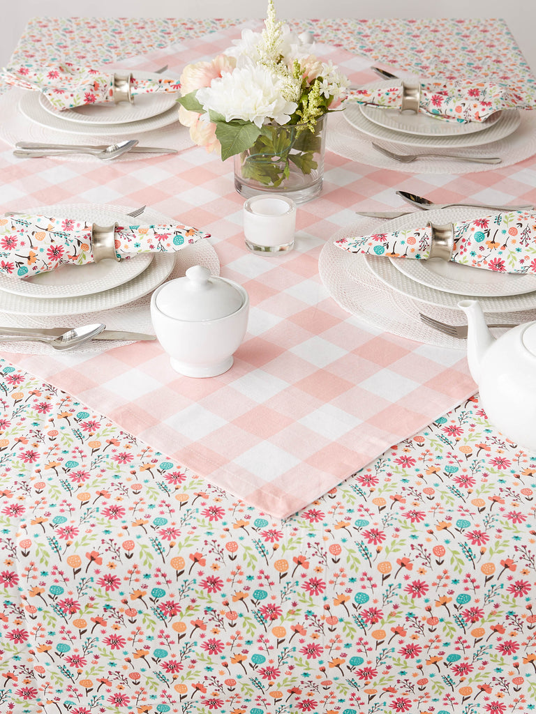 DII Pink Buffalo Check Table Topper, 40x40"