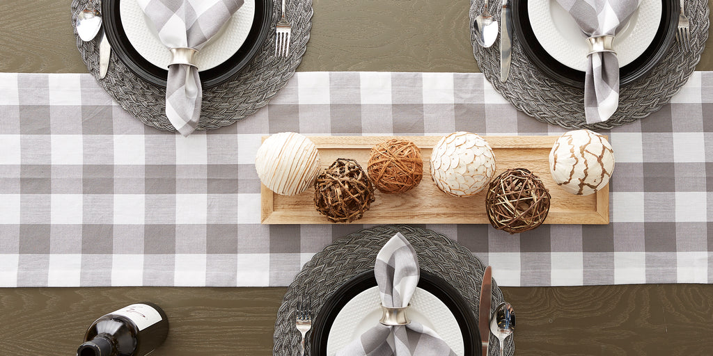 Gray & White Buffalo Check Table Runner 14X72