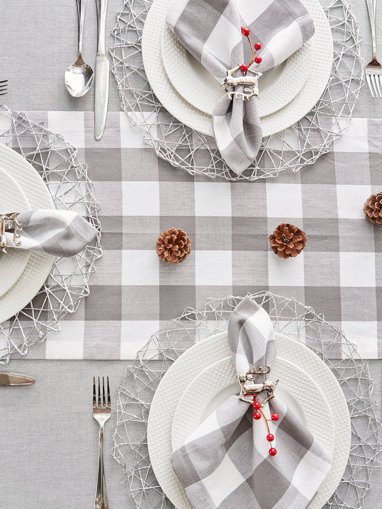 Gray & White Buffalo Check Table Runner 14X72