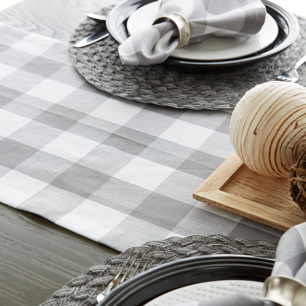 Gray & White Buffalo Check Table Runner 14X72