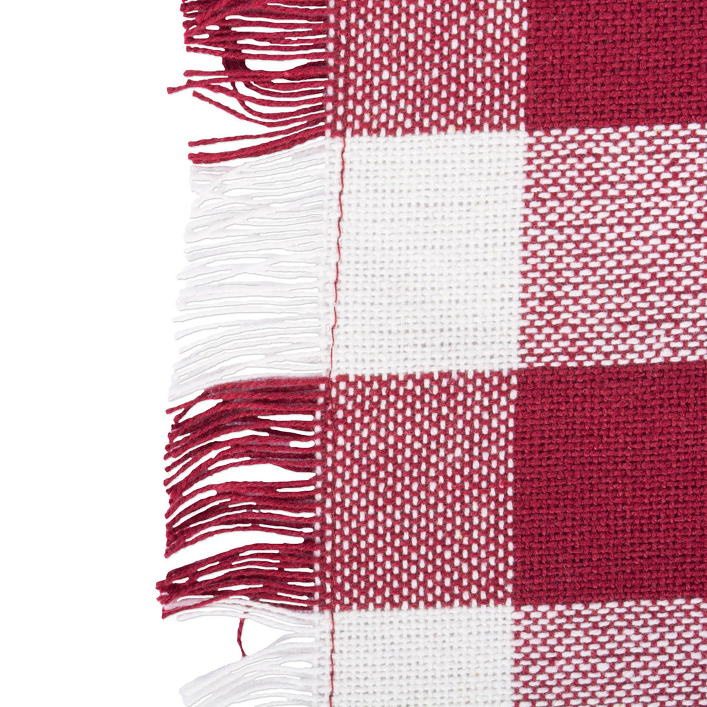 Wine Heavyweight Check Fringed Table Set