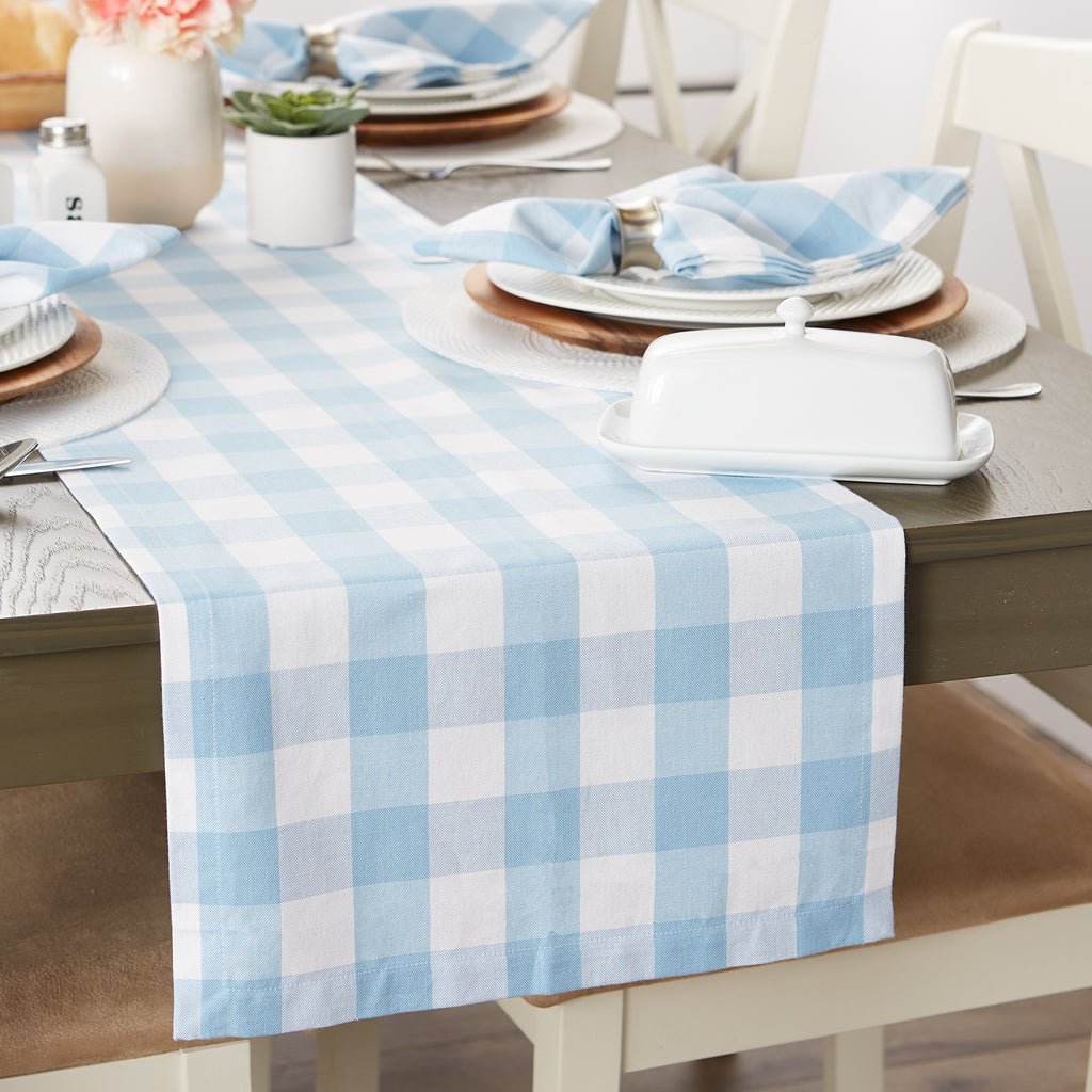 Light Blue Buffalo Check Table Runner 14X108