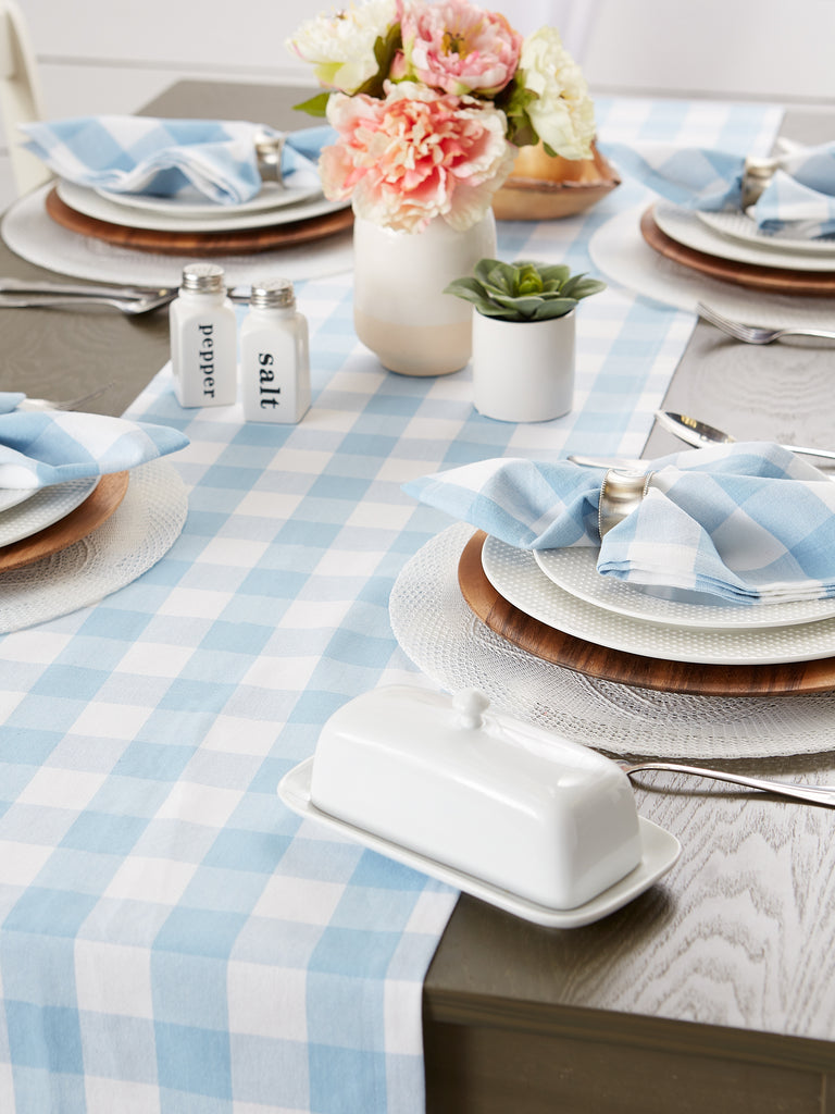 Light Blue Buffalo Check Table Runner 14X108