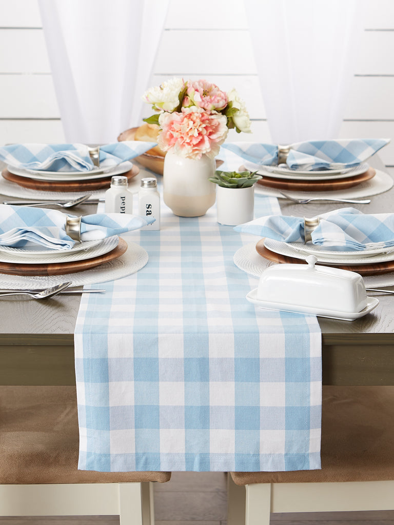 Light Blue Buffalo Check Table Runner 14X108