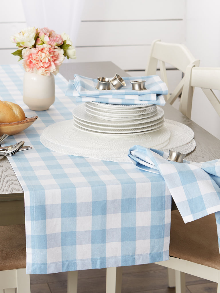 Light Blue Buffalo Check Table Runner 14X108