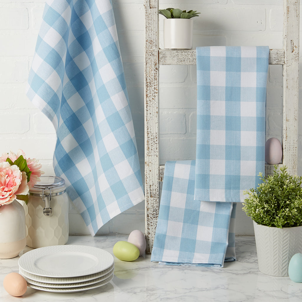 Light Blue Buffalo Check Dishtowel set of 3