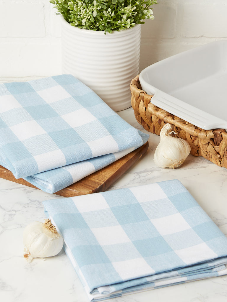 Light Blue Buffalo Check Dishtowel set of 3