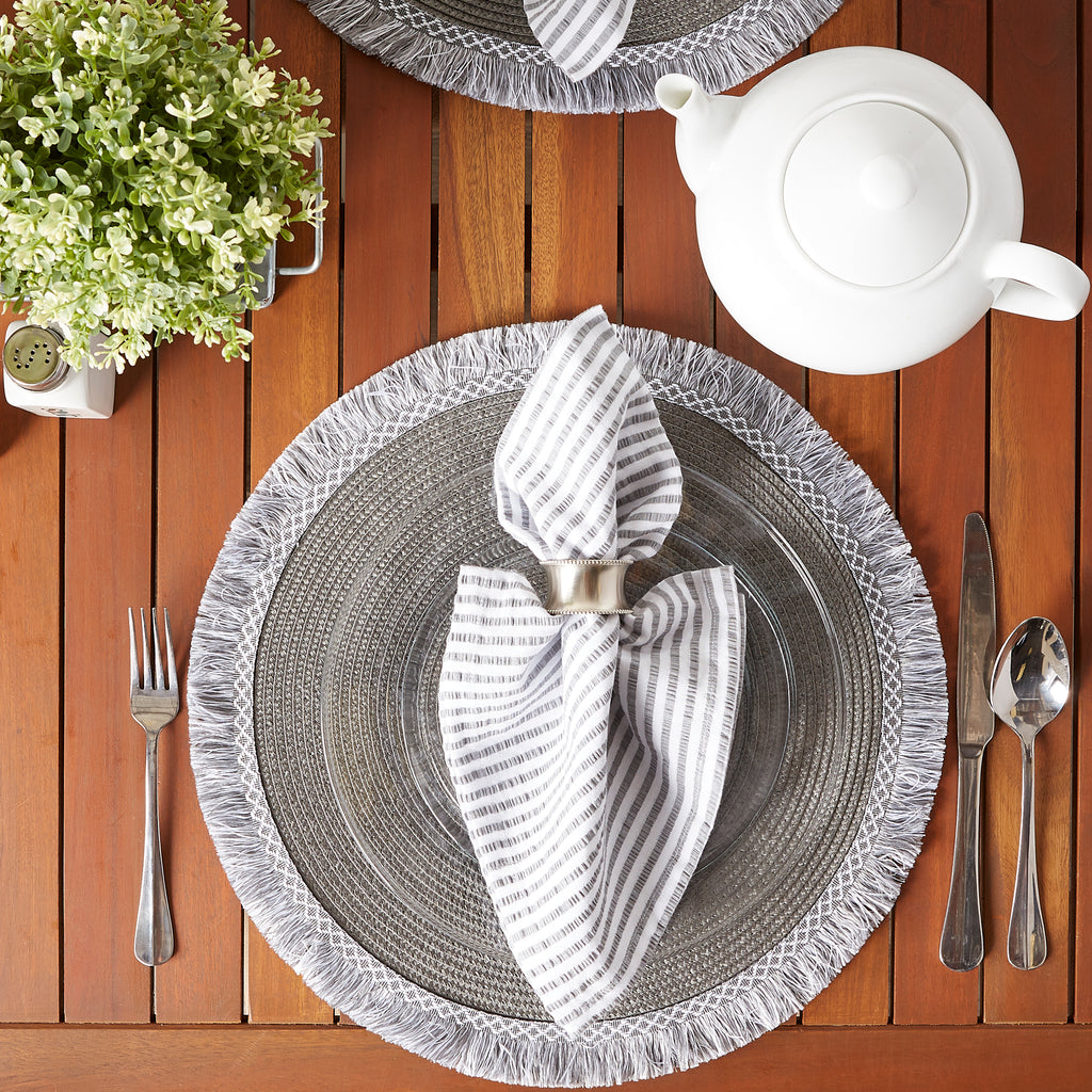 Gray Round Fringed Placemat set of 6
