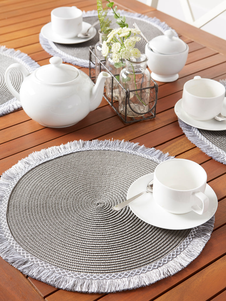 Gray Round Fringed Placemat set of 6