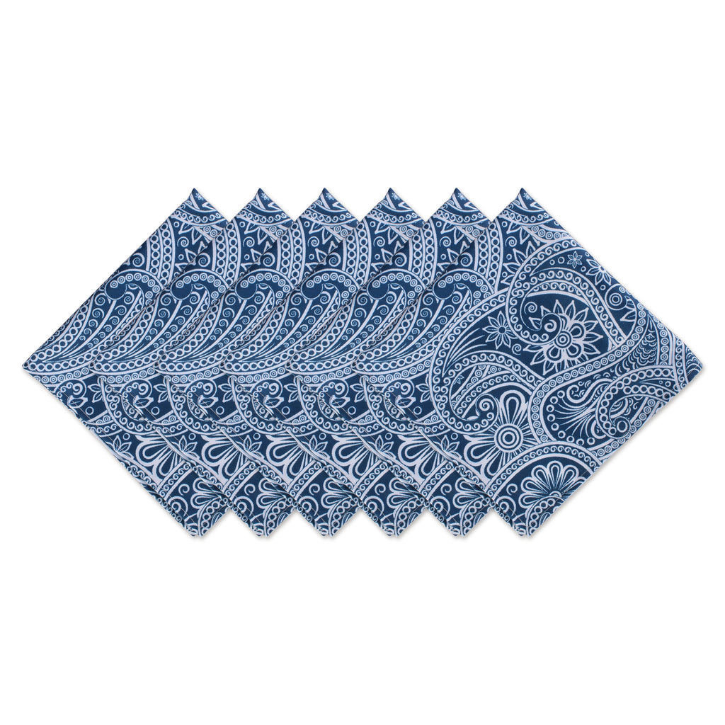 Blue Paisley Print Outdoor Napkin Set of 6