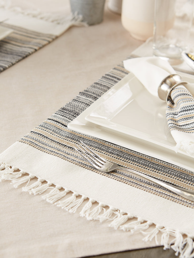 Black Striped Fringed Placemat set of 6