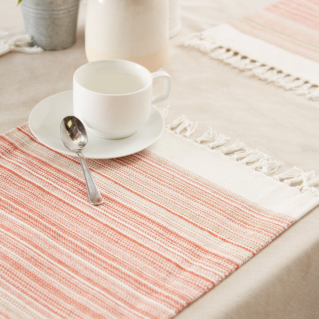 Pimento Striped Fringed Placemat set of 6