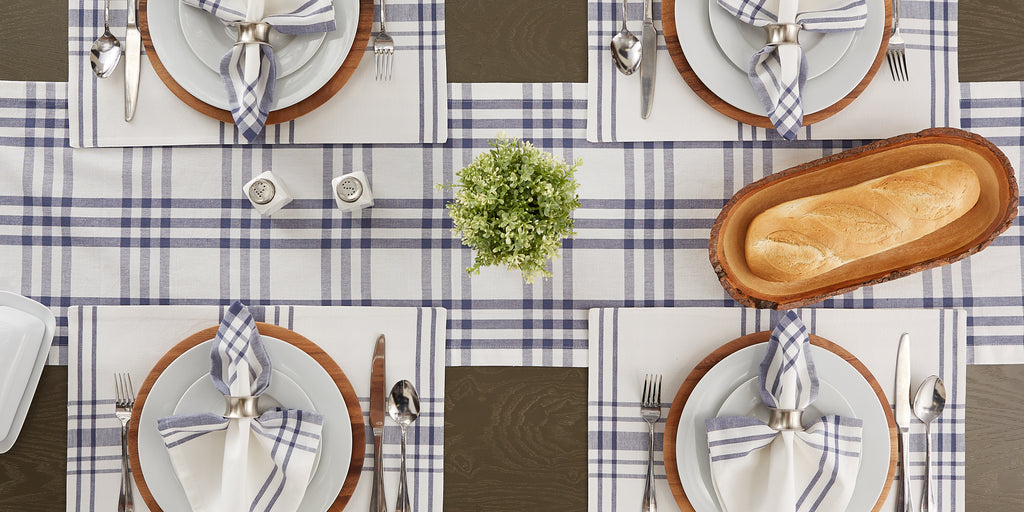 French Blue Farm To Table Check Table Runner 14X72