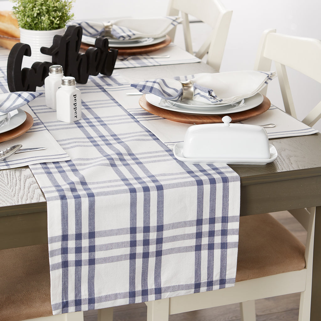 French Blue Farm To Table Check Table Runner 14X108