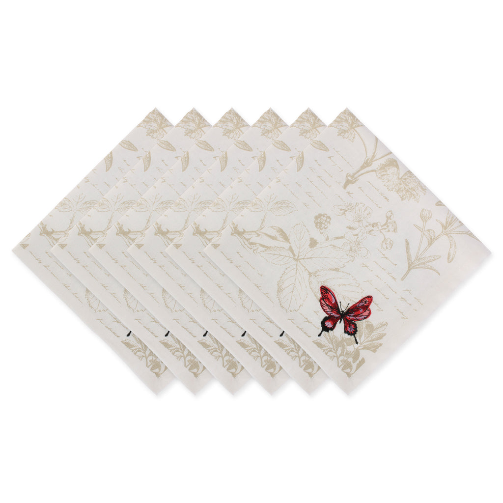 Botanical Butterfly Embroidered Napkin Set of 6