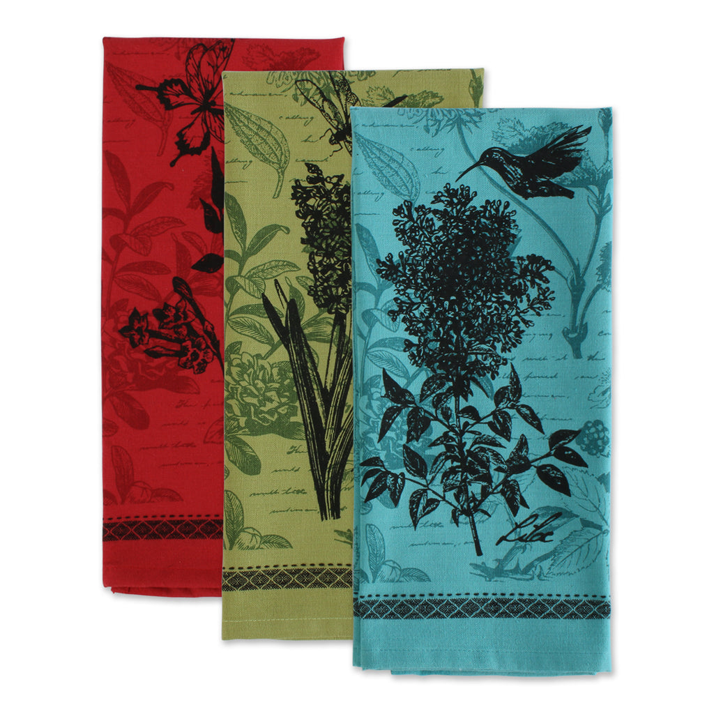 Botanical Flowers Printed Dishtowel Set of 3