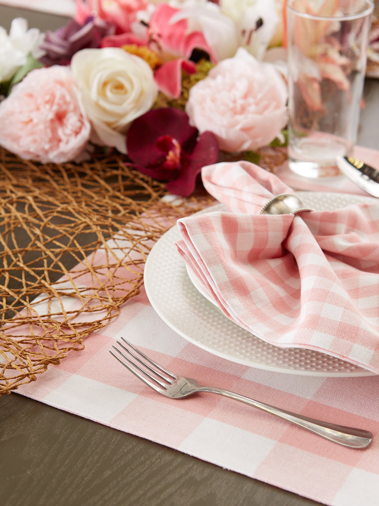 Pink/White Reversible Gingham/Buffalo Check Placemat set of 4