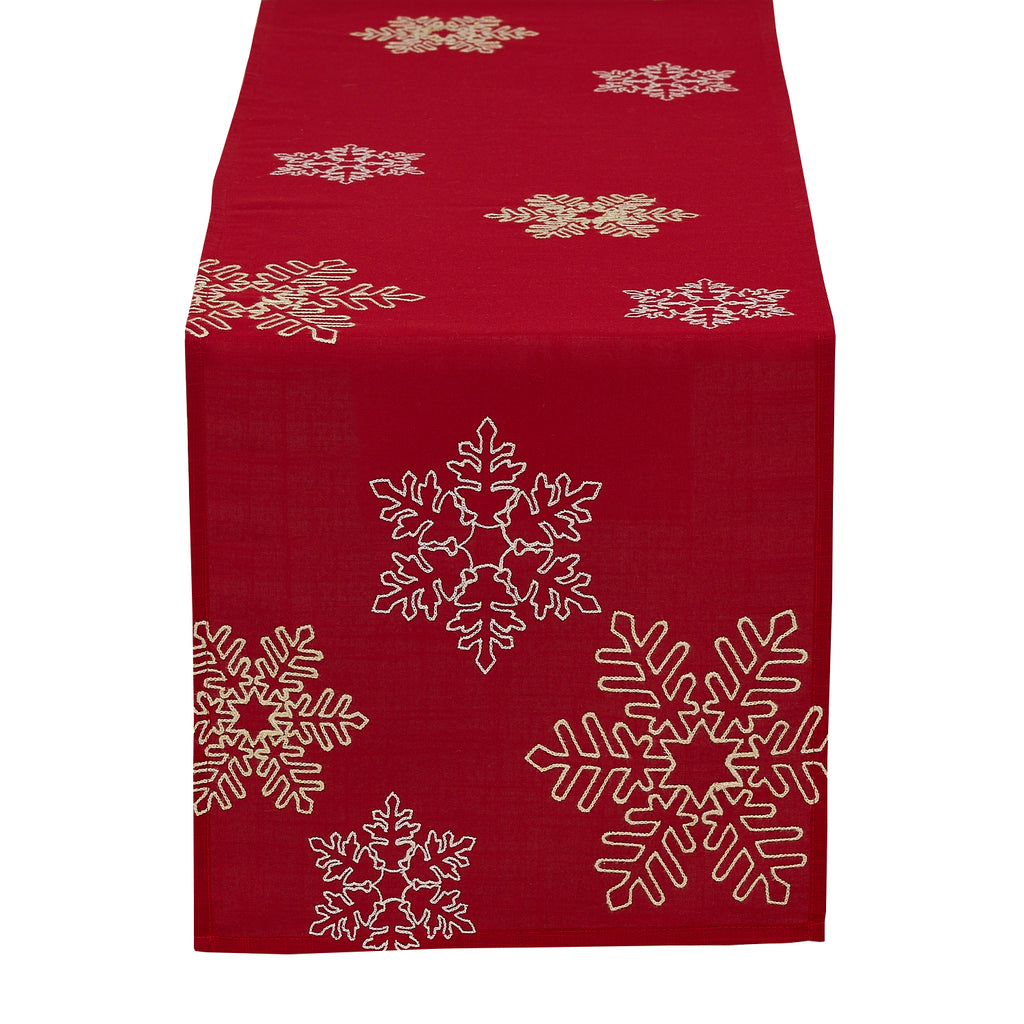 Shimmering Snowflakes Leaves Embroidered Table Runner 14X70