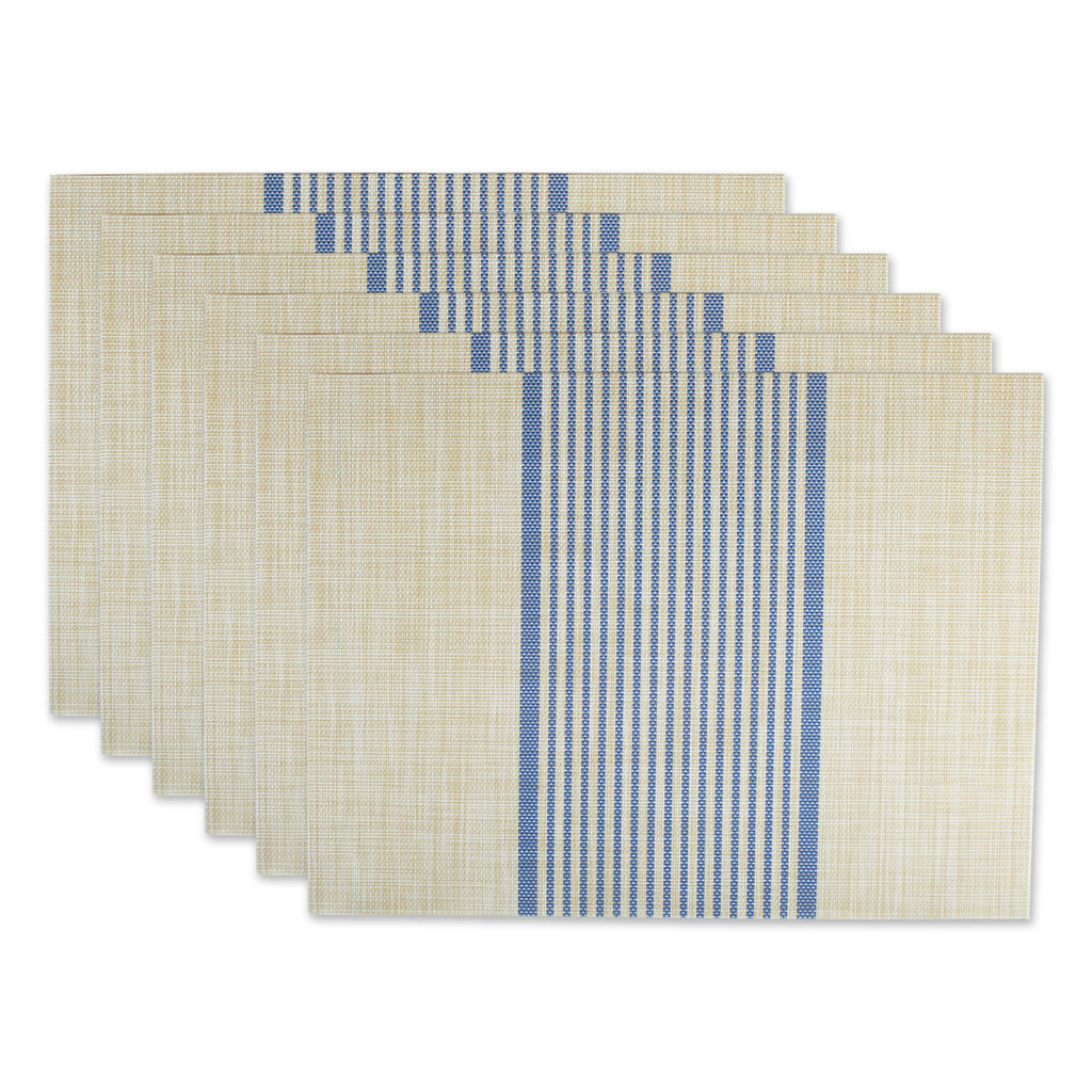 French Blue Middle Stripe Pvc Woven Placemat set of 6