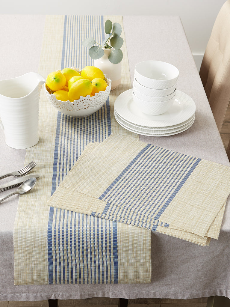 French Blue Middle Stripe Pvc Woven Placemat set of 6