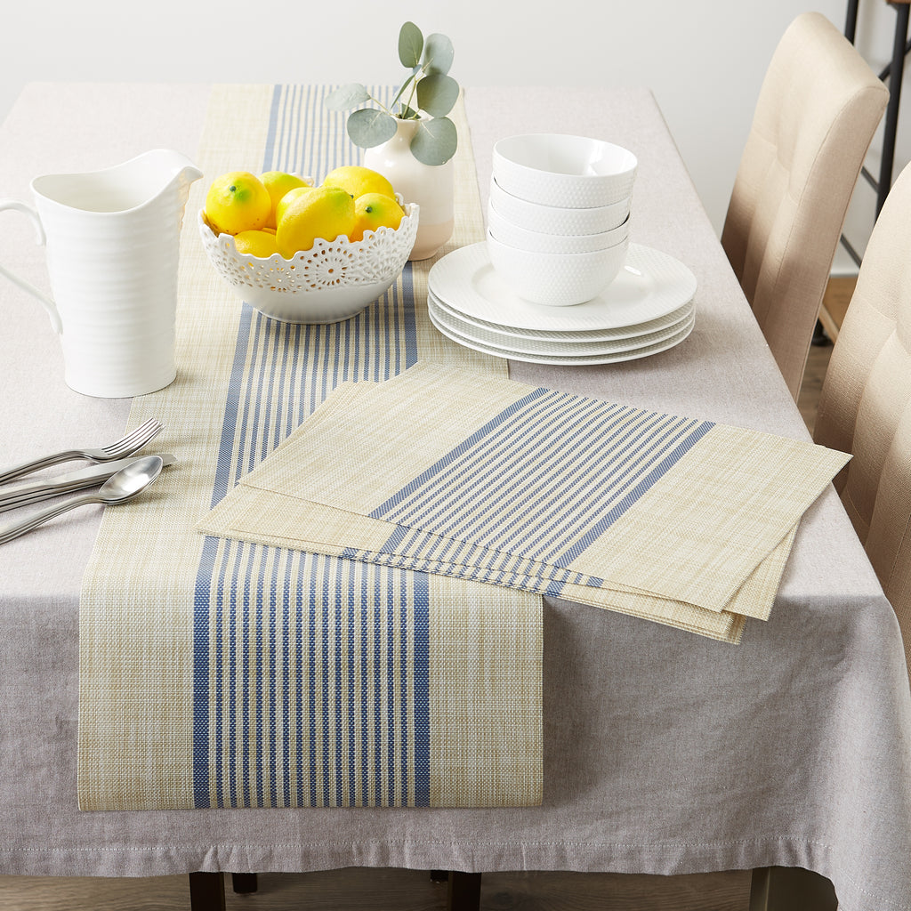 French Blue Middle Stripe Pvc Woven Placemat set of 6