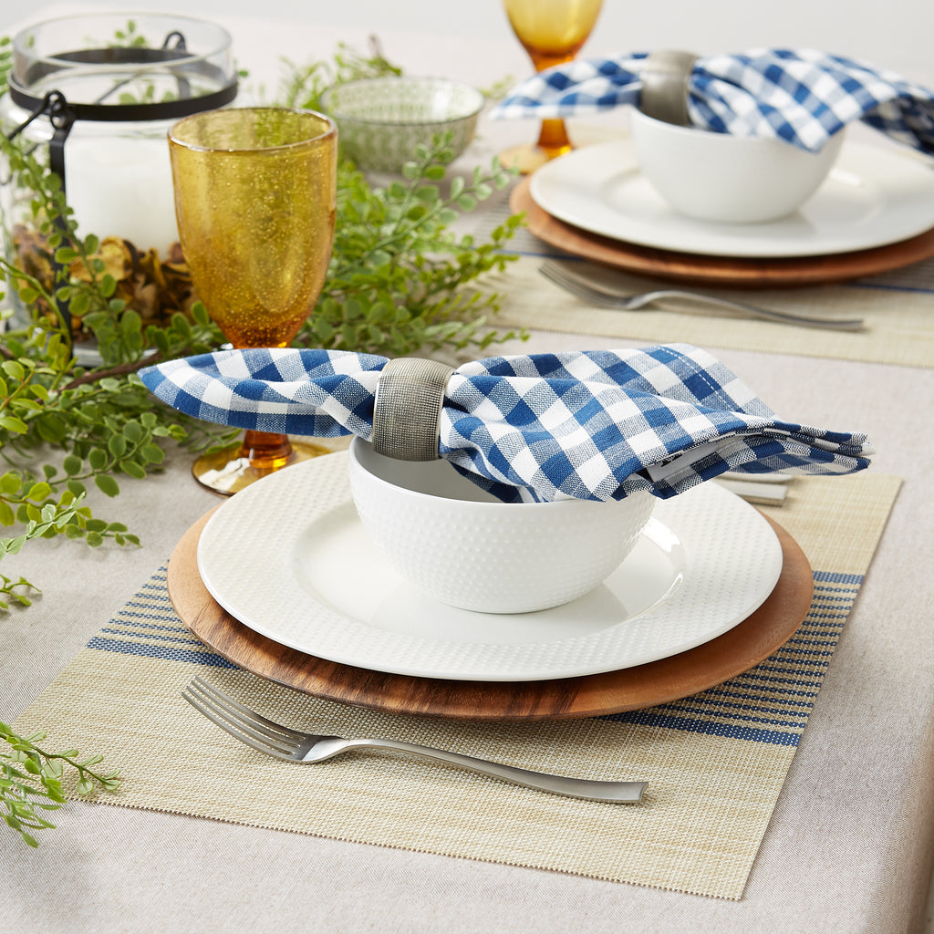 French Blue Middle Stripe Pvc Woven Placemat set of 6