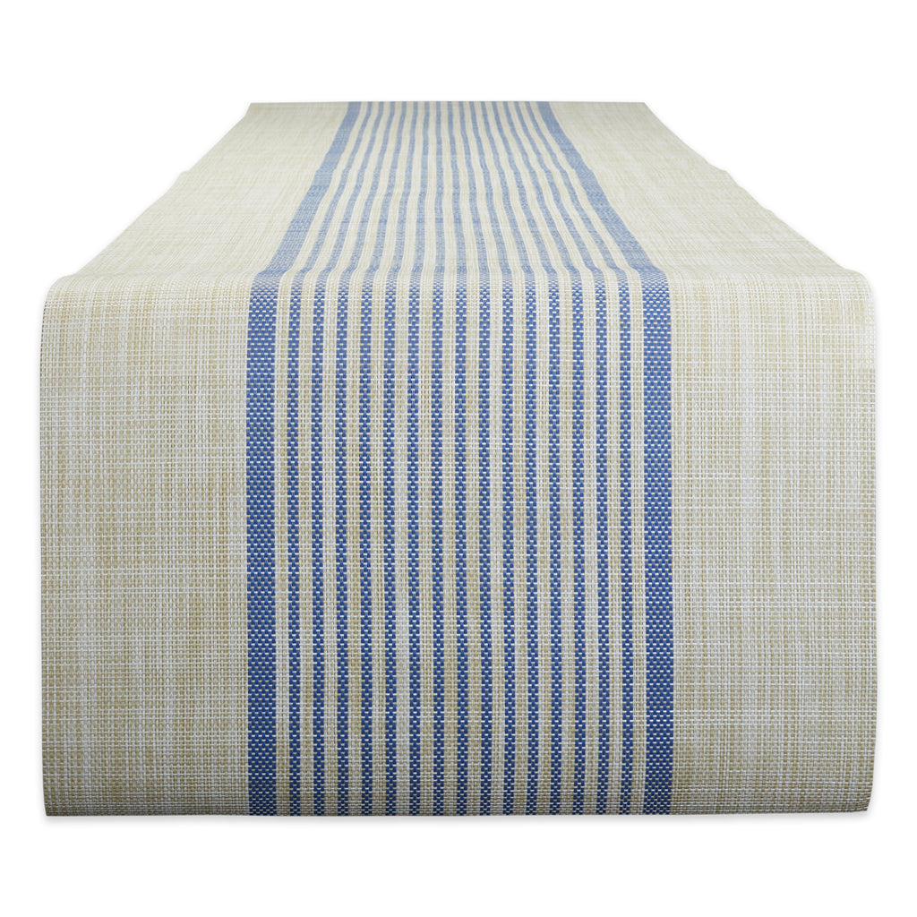 French Blue Middle Stripe Pvc Woven Table Runner 14X72