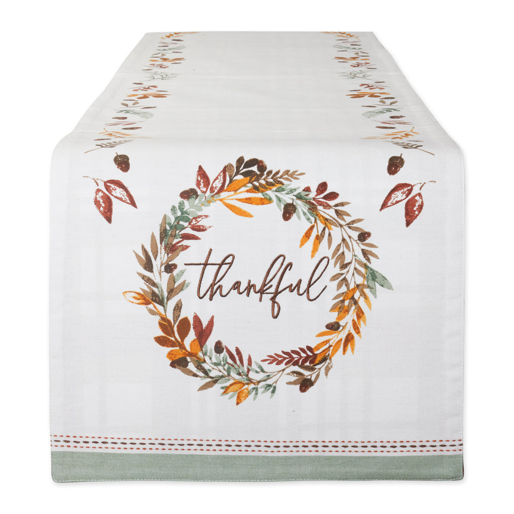 Thankful Autumn Wreath Reversible Embellished Table Runner 14X72