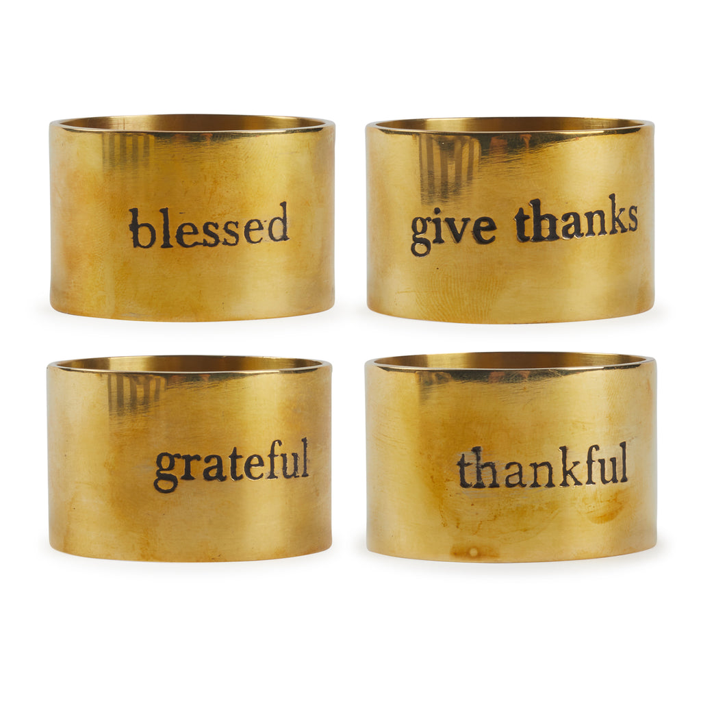 Always Grateful Stamped Napkin Rings Set of 4