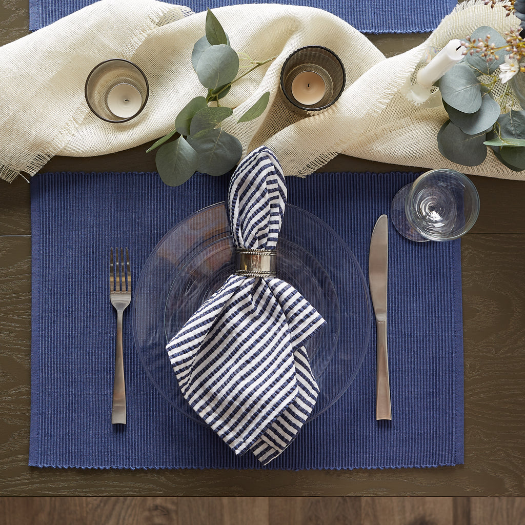 French Blue Ribbed Placemat set of 6