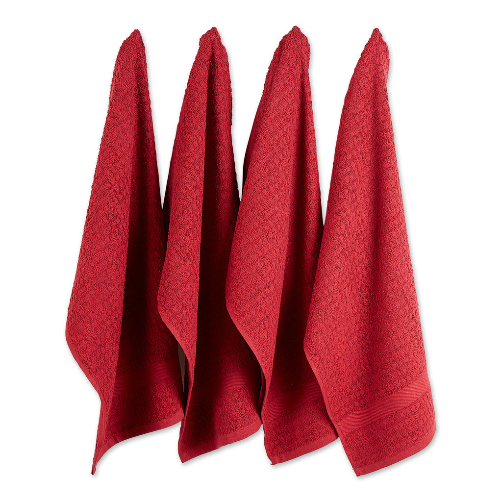 Solid Barn Red Waffle Terry Dishtowel set of 4