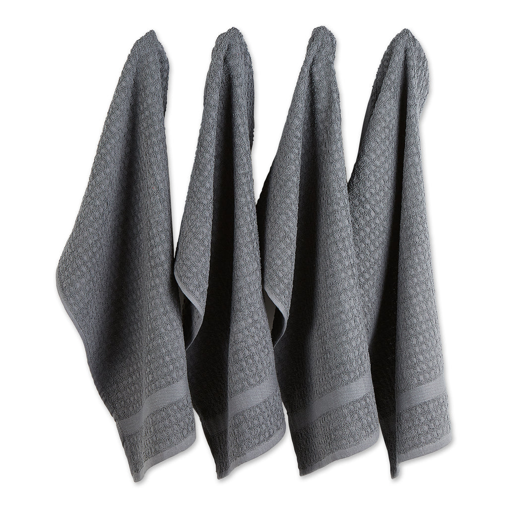 Solid Mineral Gray Waffle Terry Dishtowel set of 4