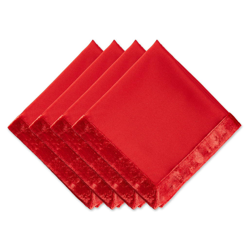 Red Velvet Trimmed Napkin set of 4