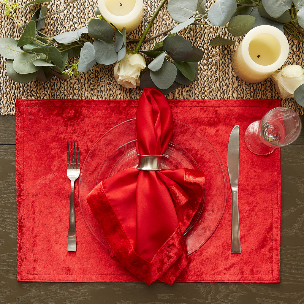 Red Velvet Trimmed Napkin set of 4