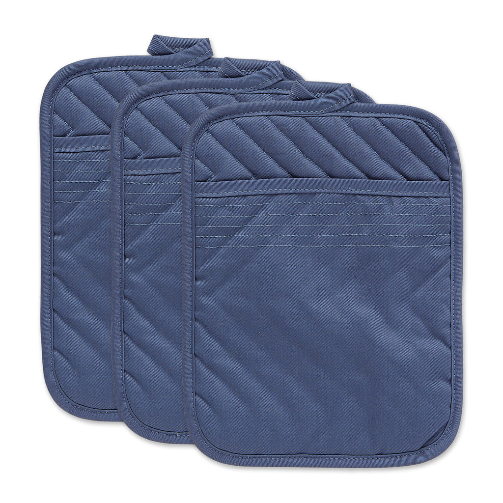 French Blue Quilted Potholder set of 3